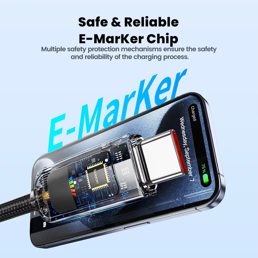 Toocki USB Typ C auf USB C Kabel 100 W Schnellladekabel in Schwarz oder Blau - Bild 5