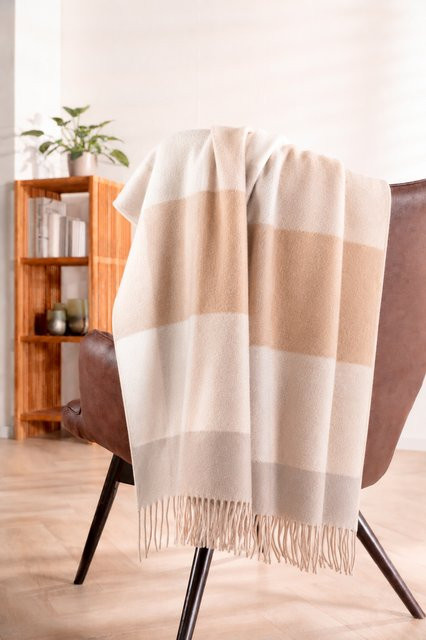 Plaid Mondo beige kariert aus Baumwolle und Polyacryl B/T: 170 x 130 cm - Bild 1