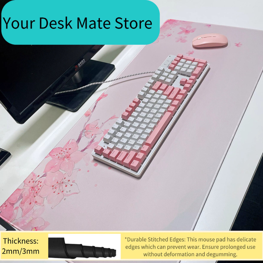 Rosa Kirschblüten Mausunterlage aus Naturkautschuk mit Schnellverschluss, wasserdichte Gaming-Tastaturmatte für deinen Schreibtisch in Pink - Bild 2