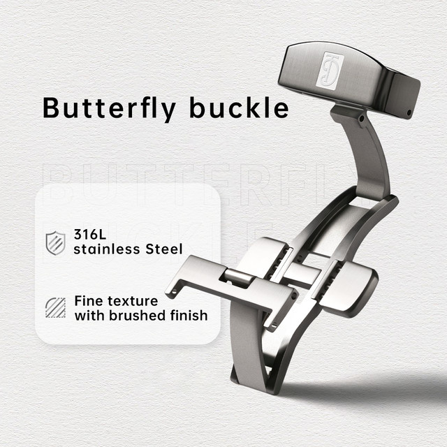MAIKES Uhrenarmband Edelstahl, Schmetterling, Faltverschluss, Silber - Bild 1