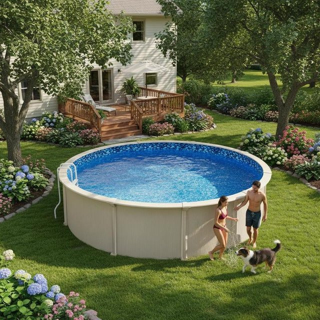 Runder Pool-Liner aus blauem PVC im Overlay-Stil für Aufstellpools, Durchmesser: 732 cm, Höhe: 147 cm - Bild 1