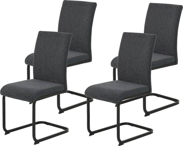 4er Set Stühle Hela in Anthrazit und Schwarz aus Webstoff und Metall mit Freischwinger-Gestell B/H/T: 43 x 92 x 52 cm - Bild 1