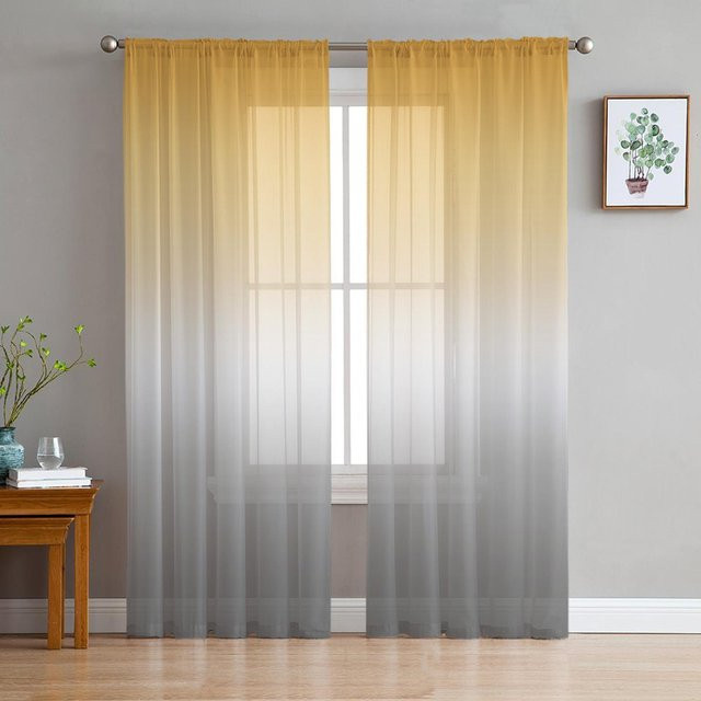 Transparenter Voile-Vorhang mit Regenbogen-Farbverlauf, Tüll-Vorhang für Wohnzimmer und Schlafzimmer, Breite: 100 cm, Höhe: 250 cm - Bild 1