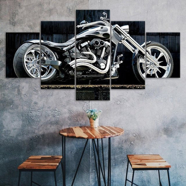 Fünfteiliges Leinwandbild Niveous Art Museum Klassisches Vintage Motorrad Modernes Wandkunst Poster in Schwarz - Bild 1