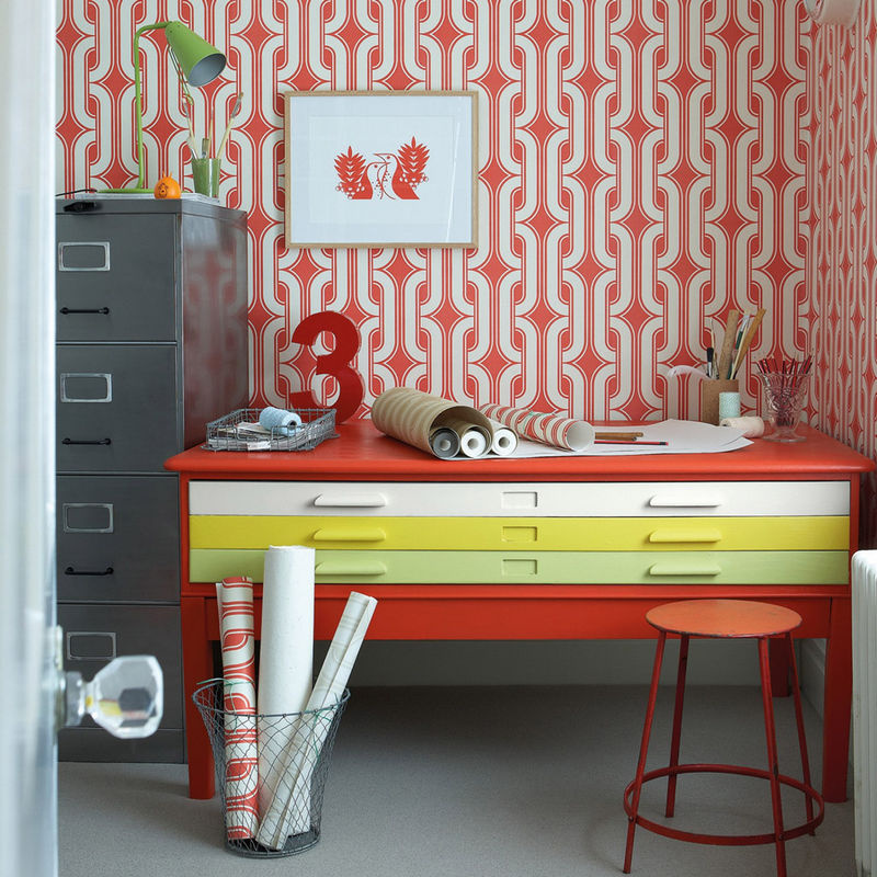 Little Greene Tapete Lavaliers Atomic in Rot mit abstraktem Retro- und geometrischem Design - Bild 2
