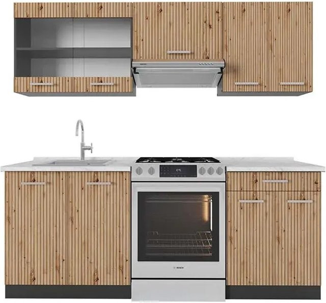 Vicco R-Line Küchenzeile Artisan Eiche und Anthrazit mit Marmor-Optik Breite: 200 cm, Tiefe: 60 cm, Höhe: 82 cm - Bild 1