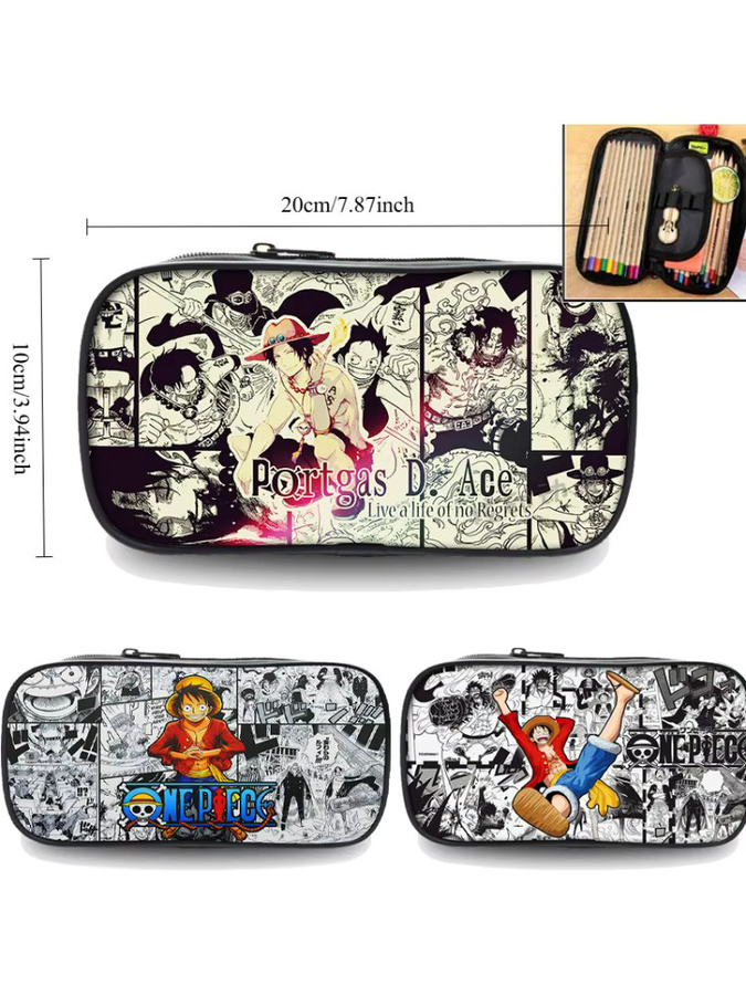 Bandai Anime Federmäppchen Ruffy und Ace mit großem Fassungsvermögen, einlagige Schreibwarentasche für Studenten, Mehrfarbig - Bild 3