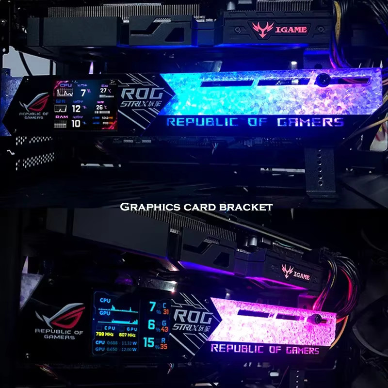 FREEZE MOD GPU Halter mit LCD und ARGB in Schwarz inklusive 2,2 Zoll Monitor zur Unterstützung deiner Grafikkarte für dein PC-Setup - Bild 3
