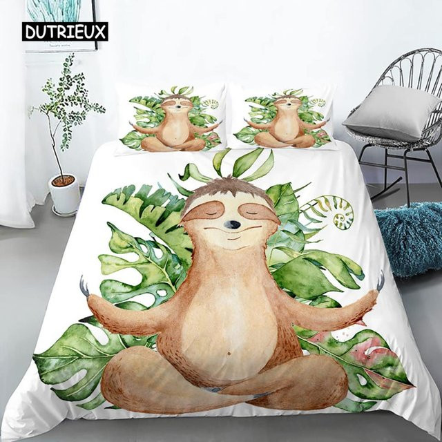 Bettwäsche-Set mit Faultier-Motiv von Binchi Outdoor Product, mehrfarbiges Kinderbettwäsche-Set aus Polyester und Mikrofaser, B/H: 240 x 220 cm - Bild 1