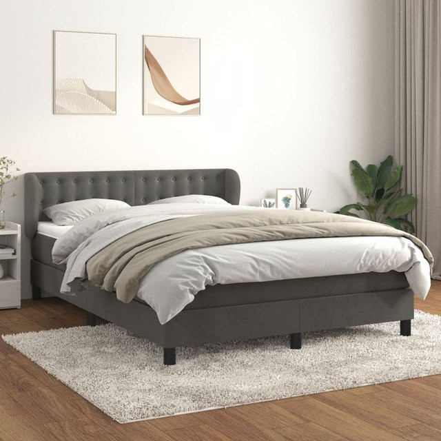 vidaXL Boxspringbett mit Matratze und Kopfteil, Dunkelgrau, Samt, B/T/H: 140 x 190 x 88 cm - Bild 3