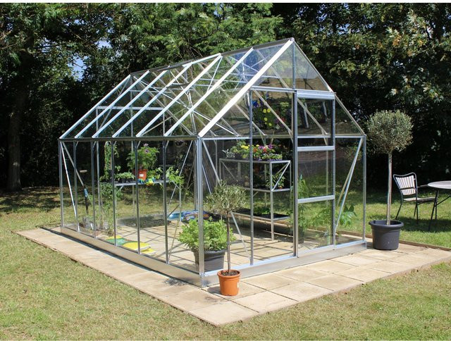 Halls Gewächshaus Universal 128 Alu in Silber mit Sicherheitsglas und Fundamentrahmen, 9,9 m² - Bild 1