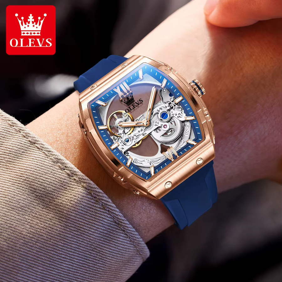 OLEVS Armbanduhr, Automatik, Edelstahl, Silikonarmband, Blau, Herren - Bild 2