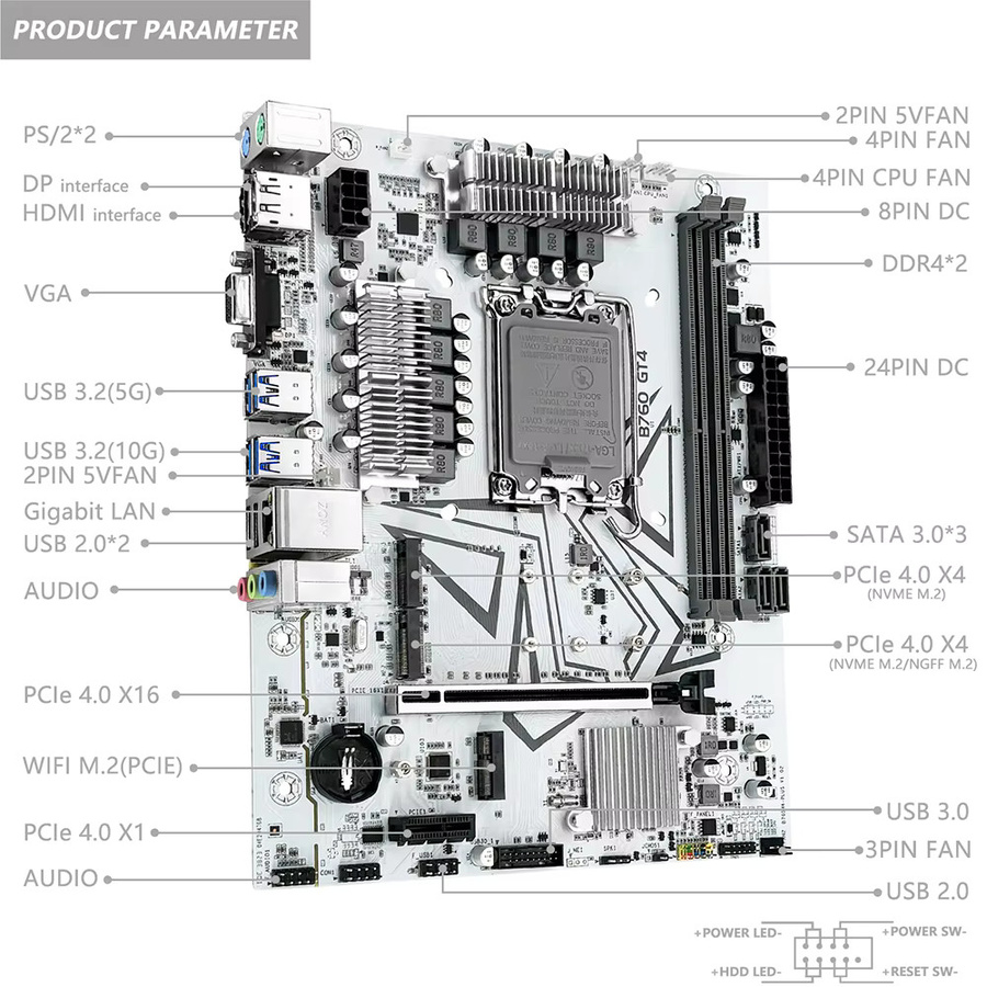 MACHINIST B760 GT4 DDR4 Motherboard LGA 1700 für Intel Core i3/i5/i7/i9 12. und 13. Generation Prozessoren mit Dual Channel Speicher - Bild 2