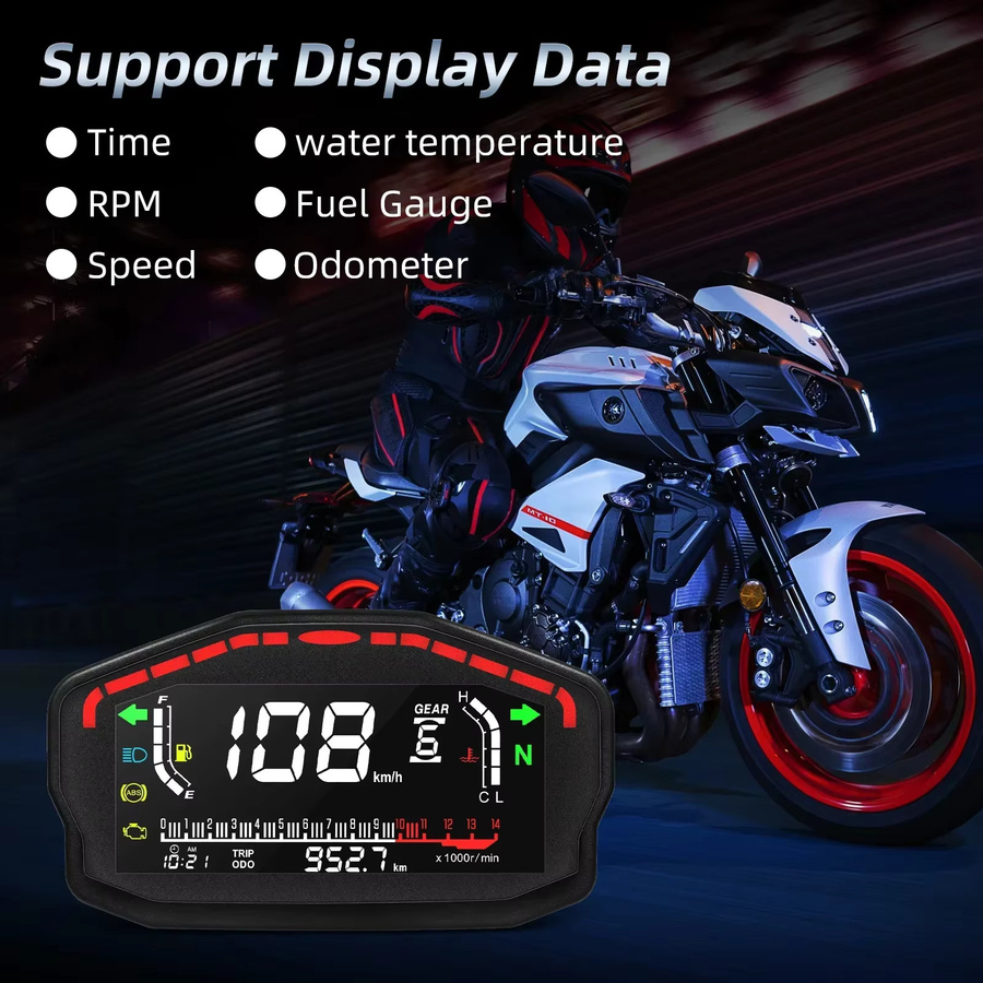 MAIMEIMI Universal Motorrad Digital Tacho mit Hintergrundbeleuchtung in Schwarz für BMW Honda Ducati Kawasaki Yamaha 2- und 4-Zylinder - Bild 3