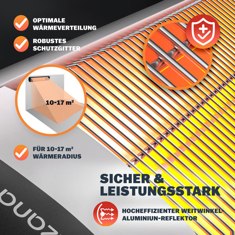 Heizstrahler MZH2501 Silber 2500W mit 90 Grad verstellbarem Neigungswinkel - Bild 4
