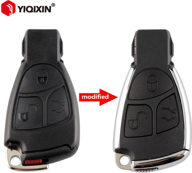 YIQIXIN Modifiziertes Autoschlüsselgehäuse für Mercedes Benz, 3-Tasten Fernbedienung ohne Logo, Schwarz - Bild 1