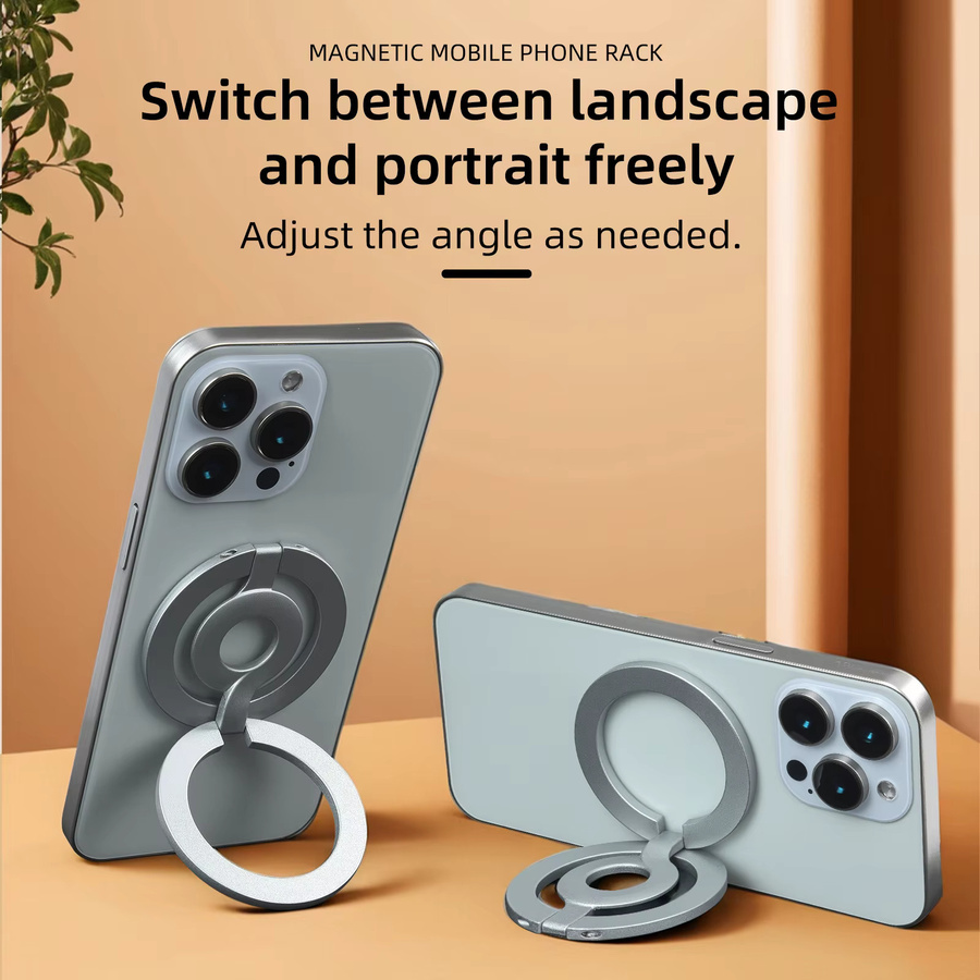 WSSHE Magnetische Metall-Autohalterung mit Doppelring und Magsafe Funktion, Multifunktionaler Desktop-Ständer, Schwarz - Bild 4