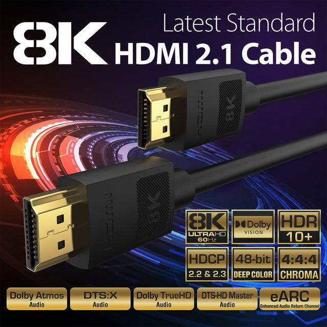 CYANMI 8K HDMI 2.1 Kabel mit 48 Gbit/s, geflochtenes Hochgeschwindigkeitskabel für 4K bei 120 Hz und 8K bei 60 Hz, kompatibel mit PS5, PS4, Roku TV und RTX 3080/3090, Rot-Schwarz - Bild 1