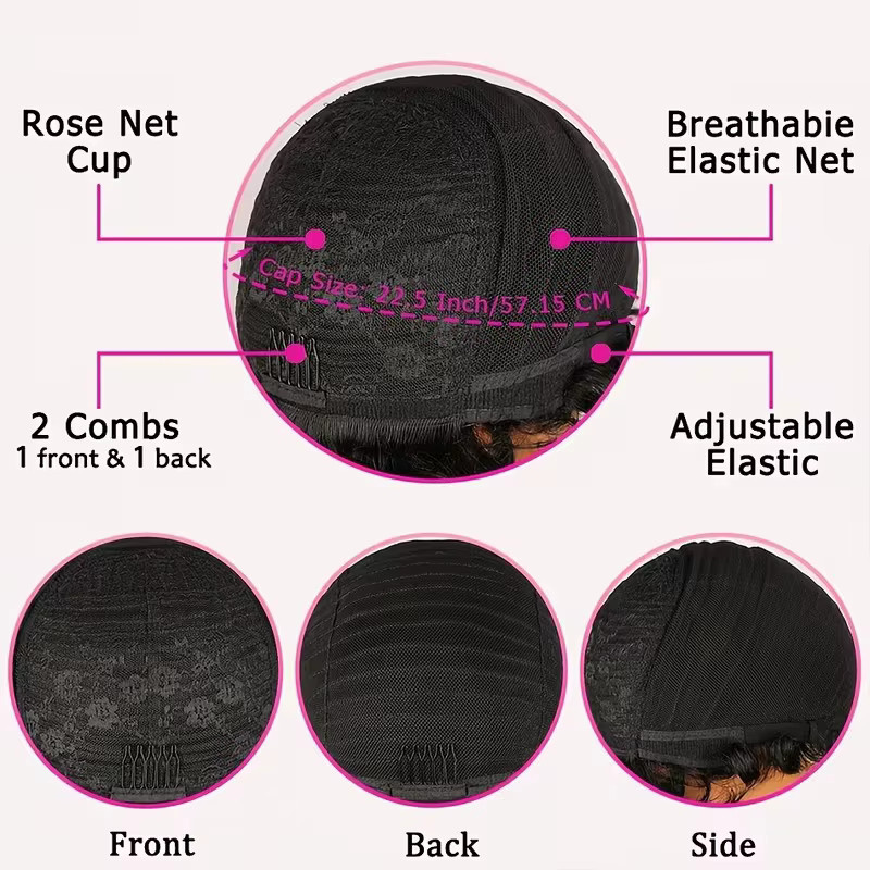 OYM HAIR Bob-Pixie-Perücke, Echthaar, schwarz, mit Pony, Damen - Bild 3