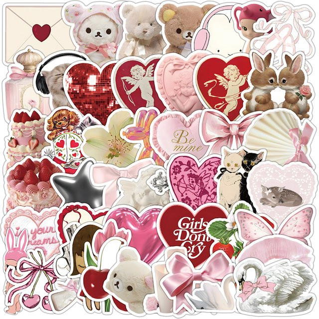 GOGOTU Coquette Mädchen Aufkleber in Rosa, süße Cartoon Dekoration aus Vinyl für Skateboard, Kühlschrank, Gitarre und Telefon - Bild 1