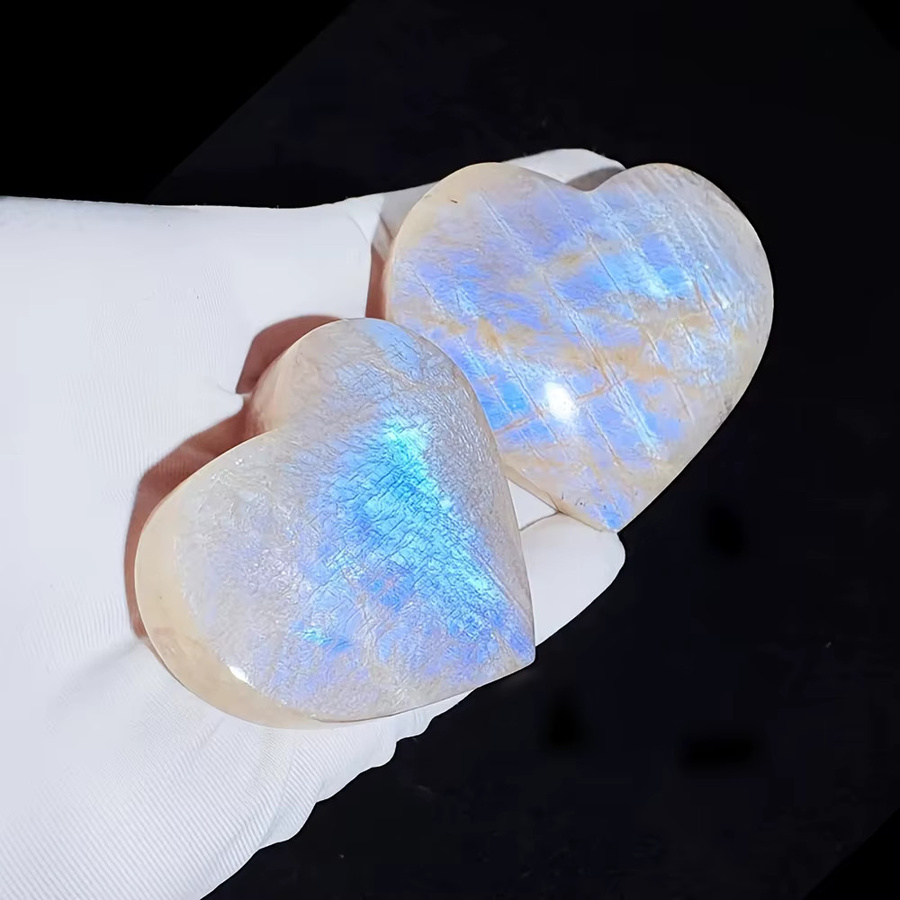 CrystalHOLA Natürlicher blauer Mondstein Herz-Palmenstein in Blau und Multicolour, handpoliert mit schillernden Regenbogenfarben - Bild 3