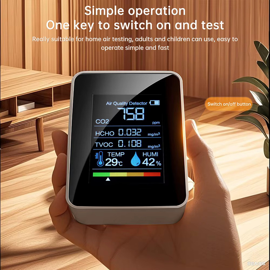 Gaqqee 5-in-1 Luftqualitätsmonitor in Weiß mit CO2-Detektor, Formaldehyd, TVOC, Temperatur und Feuchtigkeit sowie akustischer und visueller Alarmfunktion - Bild 5