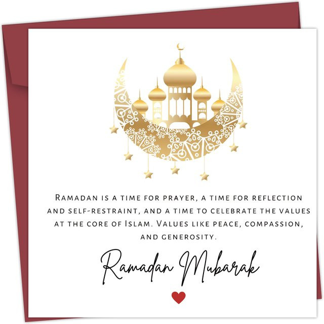Ramadan Mubarak Grußkarte mit Mond-Design in Gold für Muslime und Familie - Bild 1