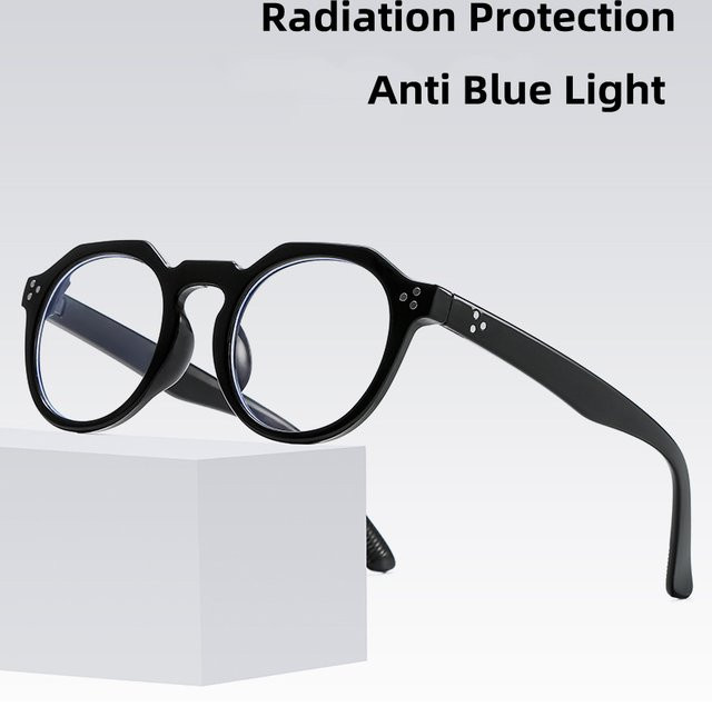 LOERHUNAR Korrektionsbrille, Rund, Vollrand, Kunststoff, Schwarz, Unisex, Blaulichtfilter - Bild 1