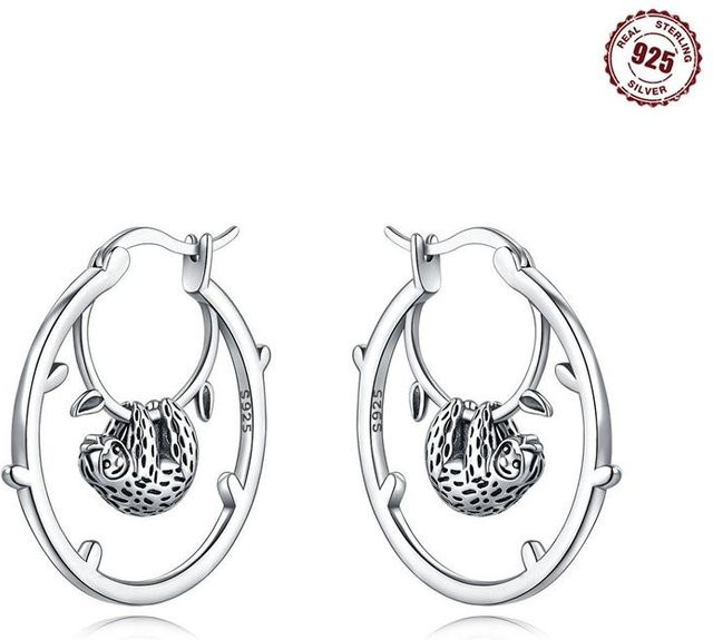 Creolen 925 Silber, Faultier, Damen - Bild 1