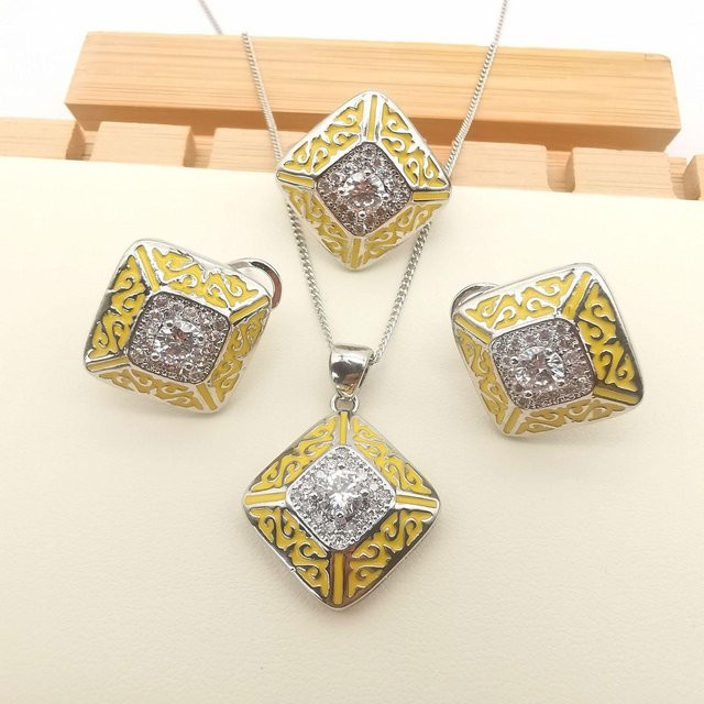 YIRAN Schmuckset, Kupfer, Zirkonia, beige, Ringgröße 7, Unisex - Bild 1