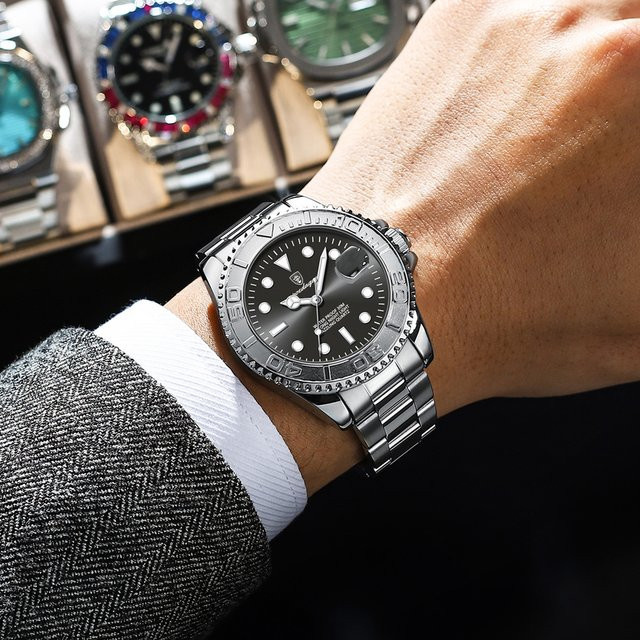 POEDAGAR Armbanduhr Edelstahl, Quarz, Schwarz, Herren - Bild 1