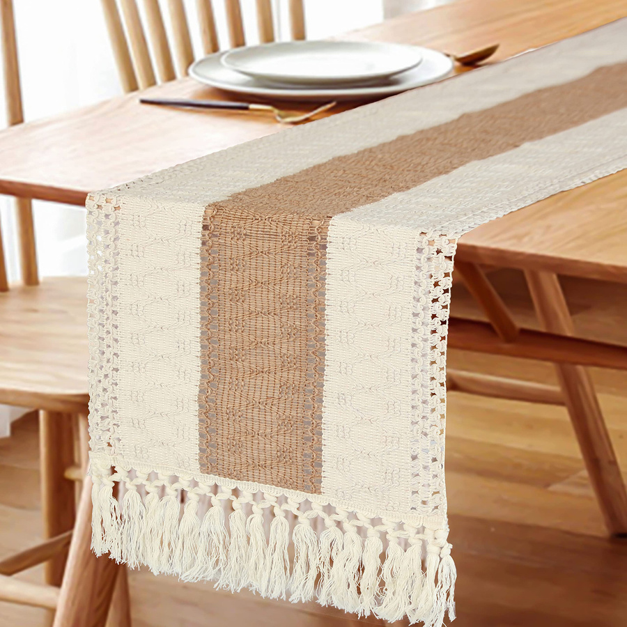 Yiran Furniture Boho Makramee Tischläufer in Creme und Braun mit Quasten, B/H: 30 x 50 cm - Bild 4