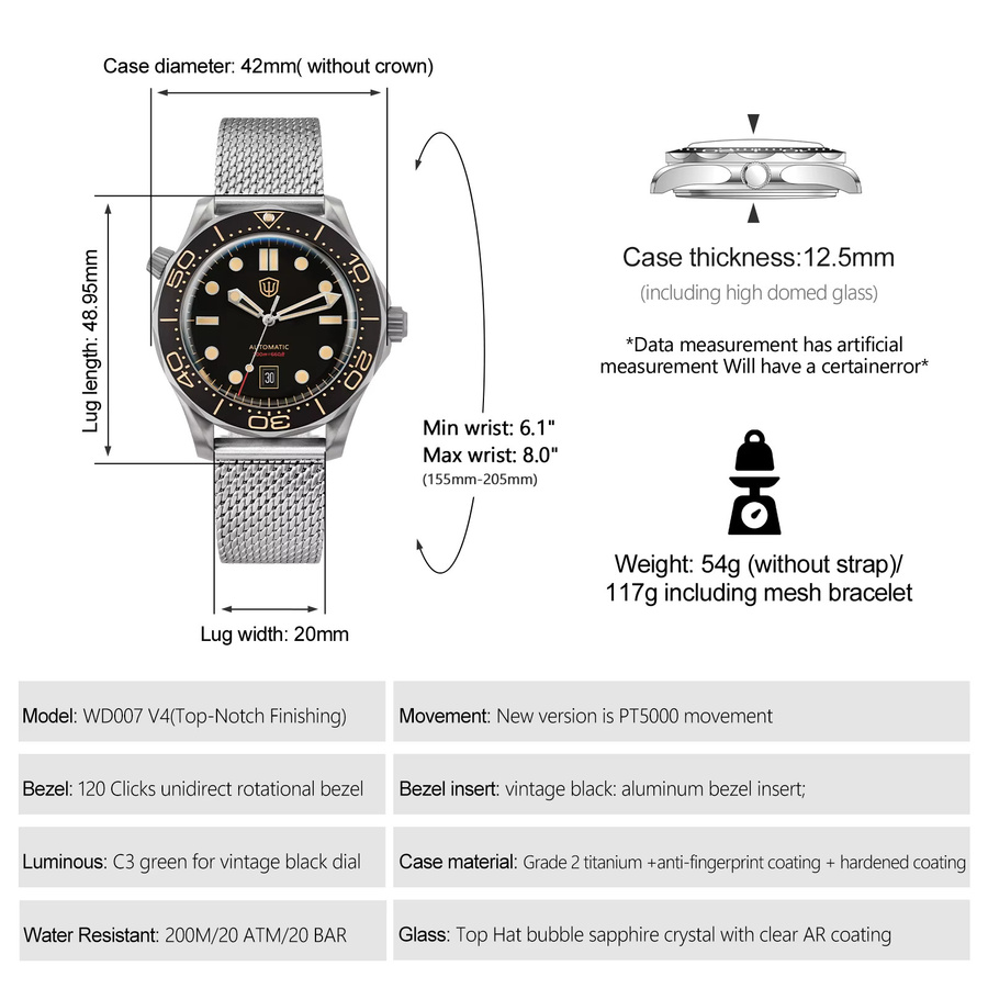 Watchdives Taucheruhr, Titan, Automatik, 42 mm, Saphirglas, Unisex - Bild 2