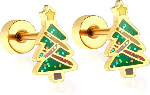 LUXUSTEEL Ohrstecker Weihnachtsbaumform, Edelstahl, Gold, Kristall, Kinder - Bild 1
