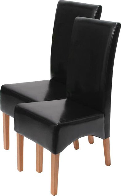 2er-Set Esszimmerstühle MCW Crotone aus Leder in Schwarz mit hellen Beinen - Bild 1