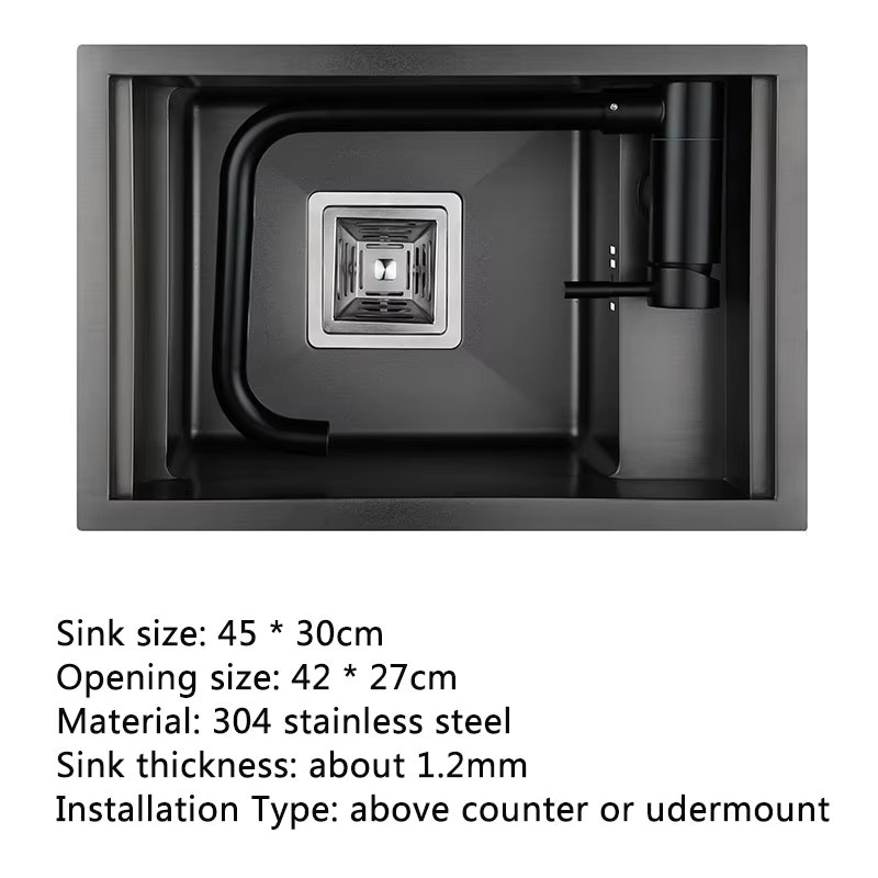 CKWS Edelstahl Küchenspüle als Einzelbecken in Dunkelgrau, Breite: 45,0 cm, Tiefe: 30,0 cm - Bild 4