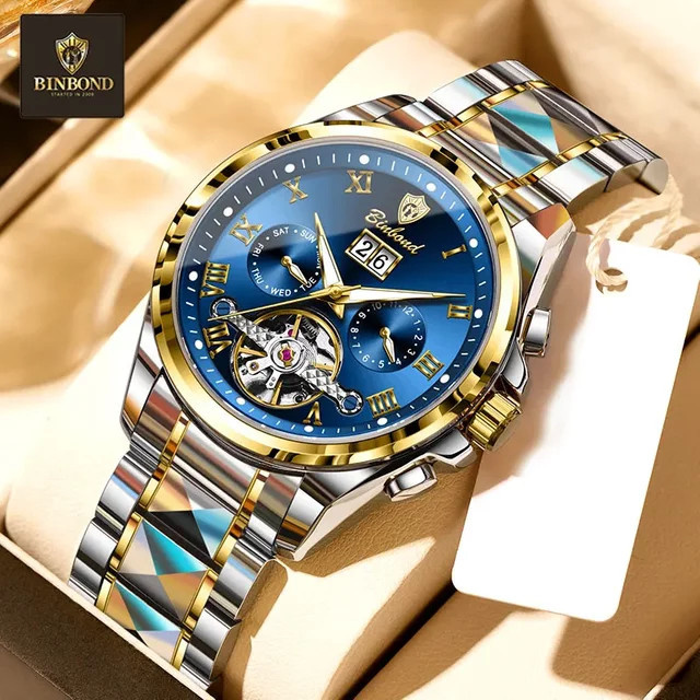 BINBOND Armbanduhr Automatik, Edelstahl, Blau, Herren - Bild 1