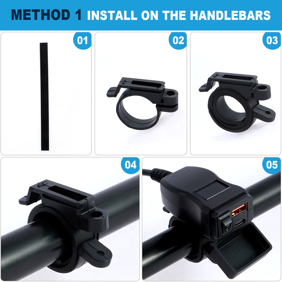 Wasserdichtes Motorrad-USB-Ladegerät mit SAE-Anschluss, Doppel-USB-Typ C PD und Quick Charge 3.0, Schwarz - Bild 5