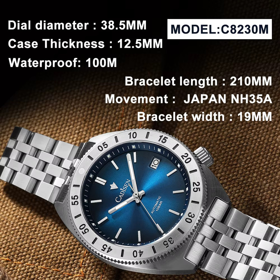 CADISEN Armbanduhr Automatik, Edelstahl, Saphirglas, Herren - Bild 5