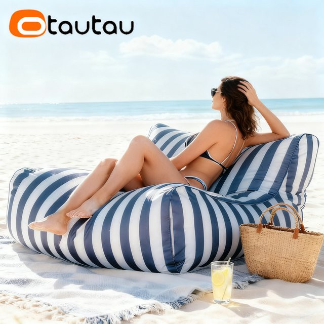 Otautau Outdoor Sitzsack Hocker mit Streifenmuster in Blau ohne Füllung - Bild 1