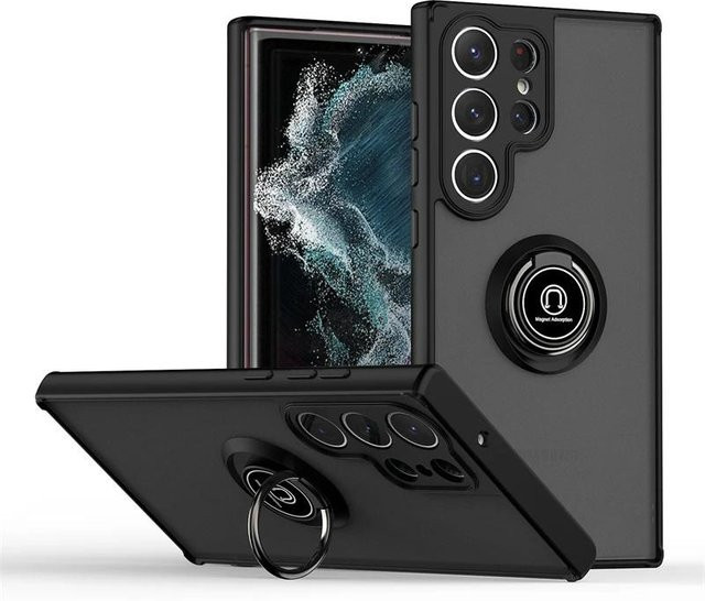 Stoßfeste Samsung Galaxy Hülle mit magnetischem Ringhalter und Ständer in Schwarz - Bild 1
