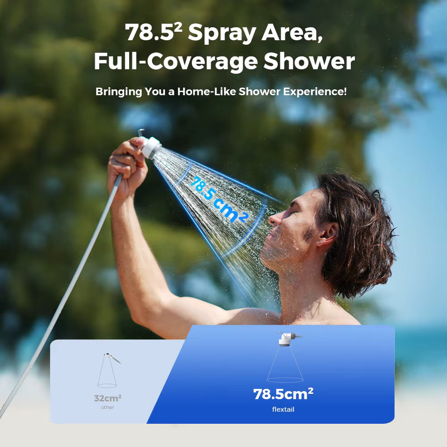 FLEXTAIL Tragbare Duschpumpe in Weiß, IPX7 wasserdichtes Pumpenkopf- und Schlauchset, wiederaufladbare Außendusche für Camping und Outdoor - Bild 2