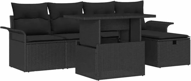 vidaXL Garten-Sofa-Set aus Polyrattan in Schwarz, 6-teiliges Lounge-Set mit Kissen und Stauraum für Garten, Terrasse oder Balkon - Bild 1