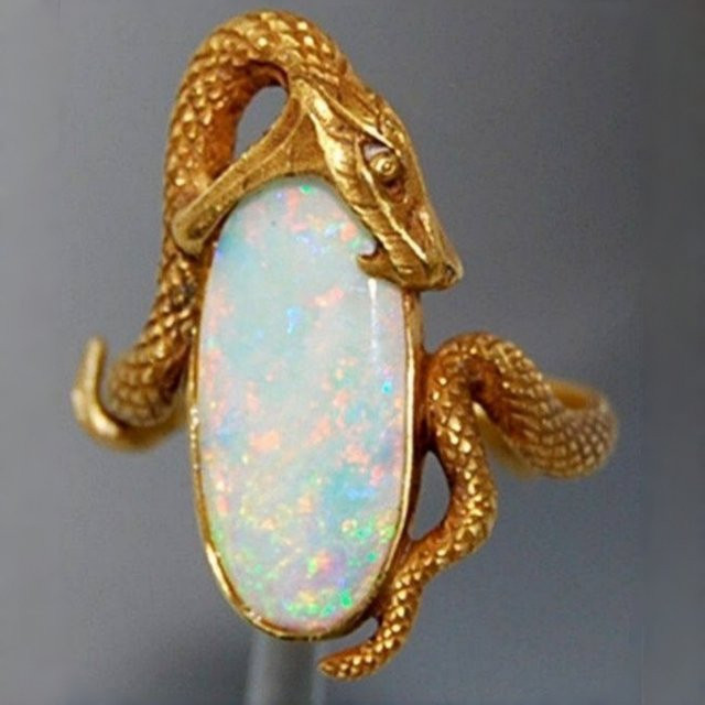 Ring Schlangenmotiv, Imitationsopal, Goldfarbe, Damen - Bild 1