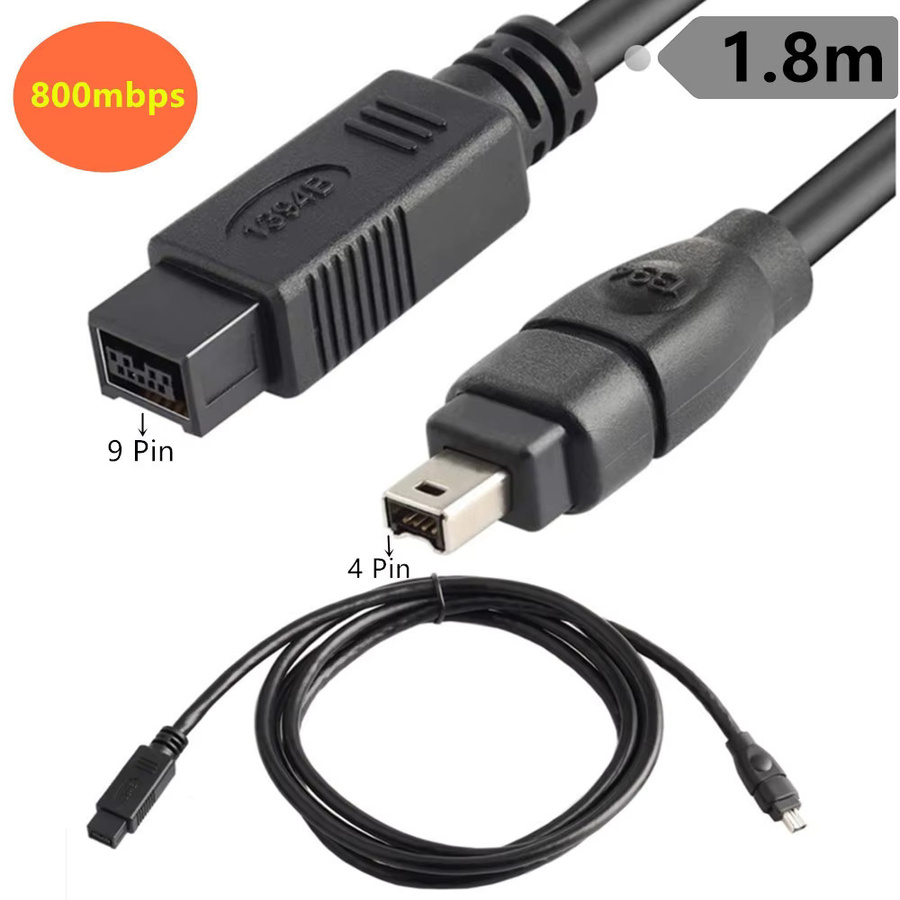BSN FireWire 800 auf FireWire 400 Kabel, 9-poliger auf 4-poliger Stecker, IEEE 1394B, 800 Mbit/s, Schwarz, Länge: 1,8 m - Bild 3