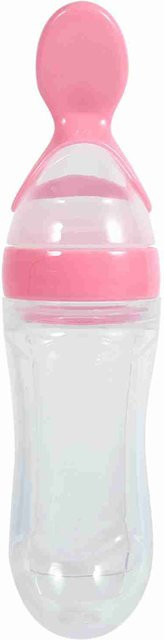 TOMTOP JMS Squeeze Feeder aus Silikon für Babys und Kleinkinder mit Löffel, 90 ml, Rosa und Weiß - Bild 1