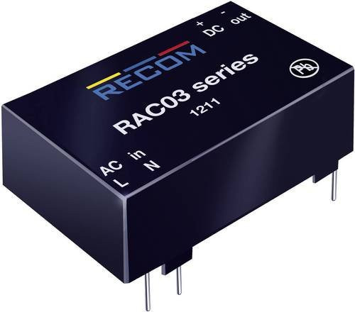 RECOM AC/DC-Printnetzteil RAC03-12SC, 12 V/DC, 0.25A, 3W, Schwarz - Bild 1