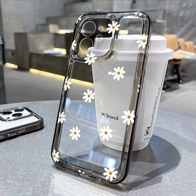 Stoßfeste und rutschfeste Softcase Handyhülle mit Blumen-Design für Apple iPhone Modelle in Schwarz und Transparent - Bild 1