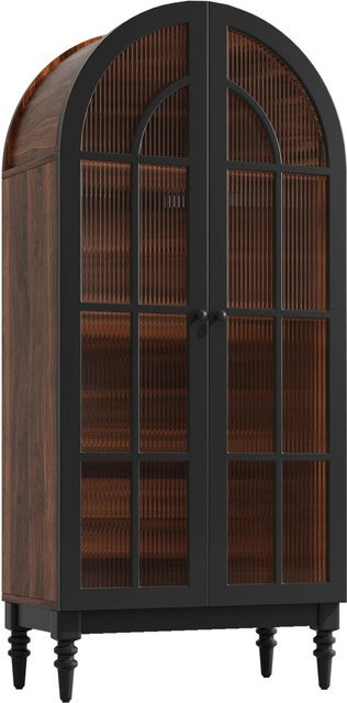 okwish Hochschrank mit Glastüren für die Küche in Schwarz, B/T/H: 76 x 35,5 x 165 cm - Bild 1