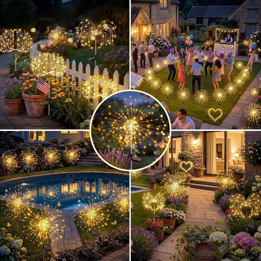 Peach Forest Solar LED Feuerwerkslichter mit 150 LEDs und 8 Beleuchtungsmodi, wasserdichte Kupferdraht-Lichterkette für Garten, Terrasse und Party-Dekoration - Bild 3